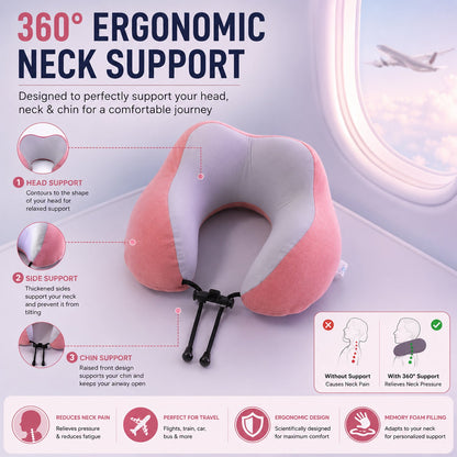 U Shaped Travel Neck Pillow With Adjustable Closure For Comfortable Trips (1 Pc)