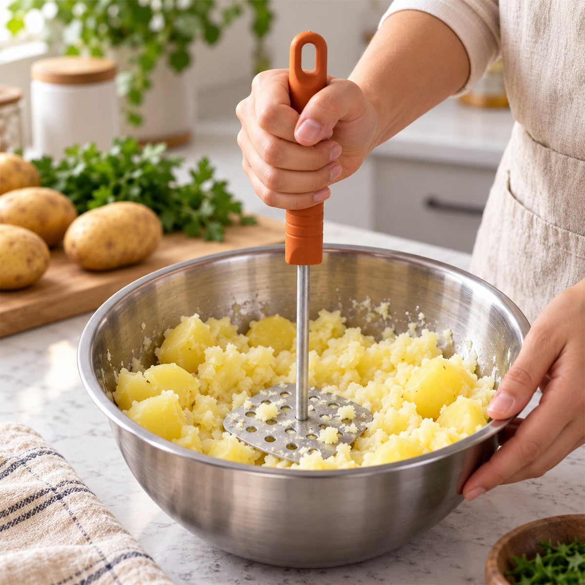 Stainless Steel Potato Masher With Plastic Handle For Pav Bhaji And Vegetables (1 Pc)