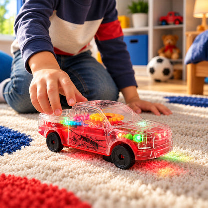 Transparent Gear Toy Car With Lights And Sound For Kids Indoor Play (1 Pc)