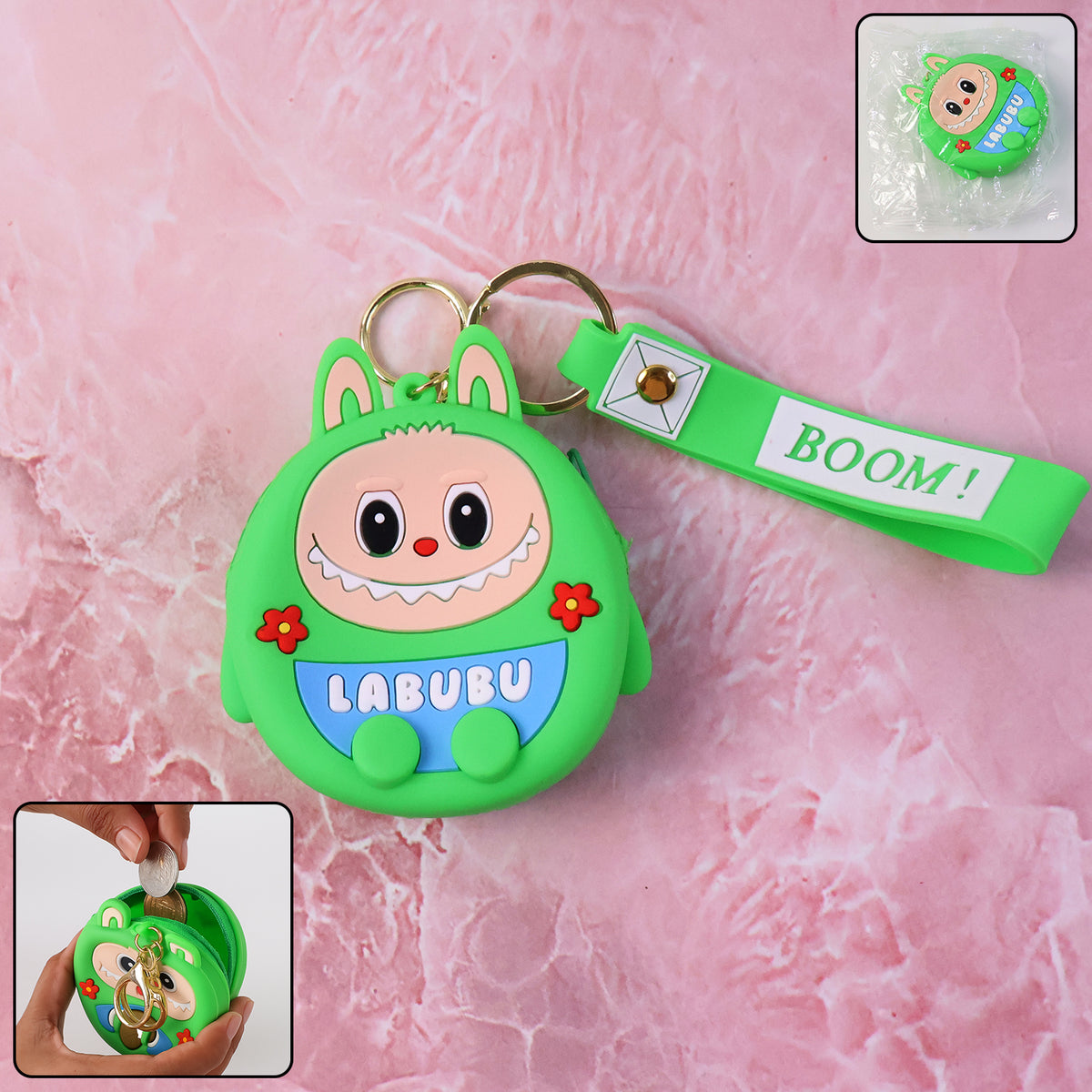 Cute Cartoon Character Coin Pouch With Keychain  Wrist Strap