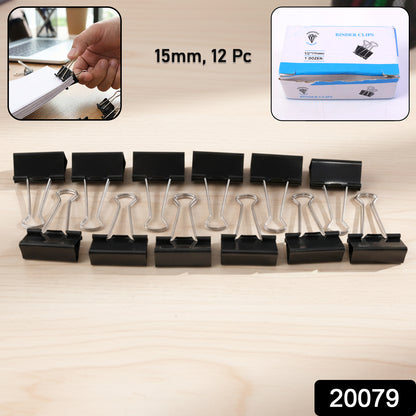 Black Metal Binder Clips (15 Mm 12 Pieces Set)