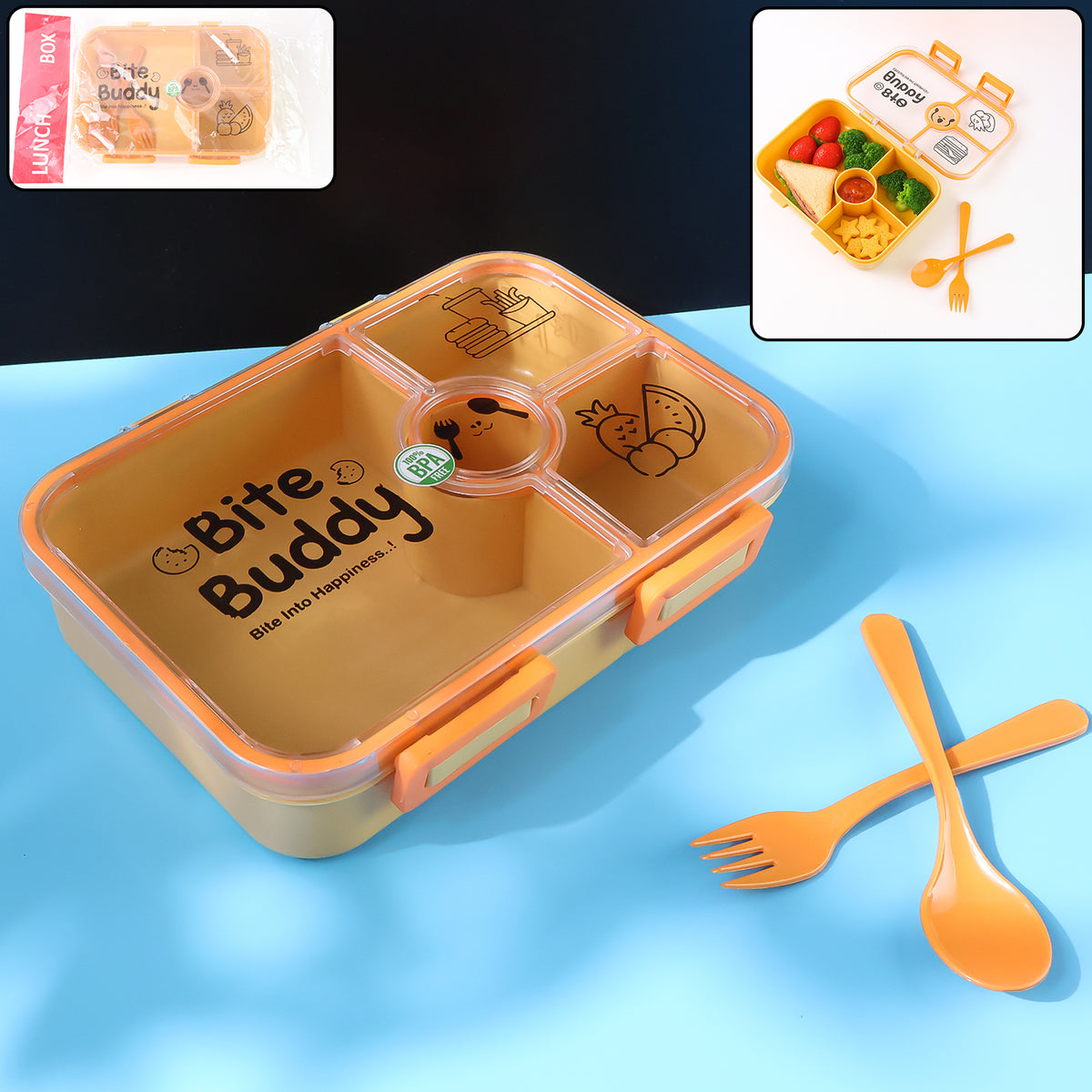Bite Buddy 4-compartment Leak-resistant Plastic Lunch Box With Spoon  Fork