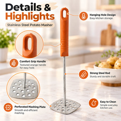 Stainless Steel Potato Masher With Plastic Handle For Pav Bhaji And Vegetables (1 Pc)