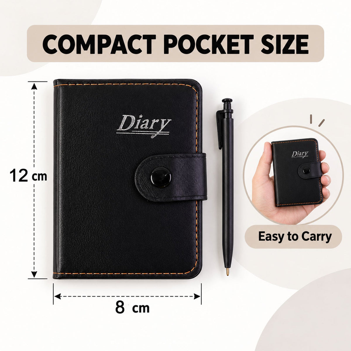 Lined Pocket Notebook Diary With Pen And Snap Closure (1 Pc 12 X 8 Cm)