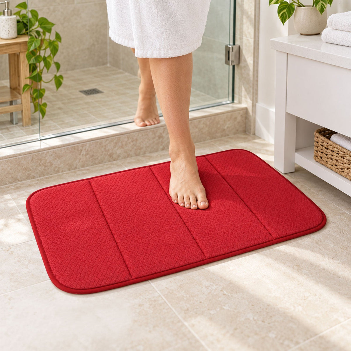 Padded Bathroom Floor Mat With Textured Top And Mesh Back (1 Pc 70x40 Cm)