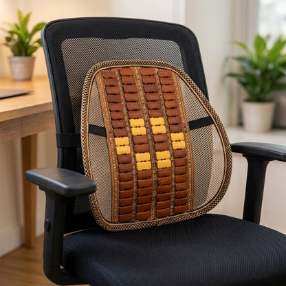 Car Seat Mesh Back Support With Wooden Bead Panel For Office Chairs (1 Pc)