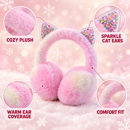 Winter Warm Plush Ear Muffs With Sparkling Cat Ears And Soft Pads (1 Pc)
