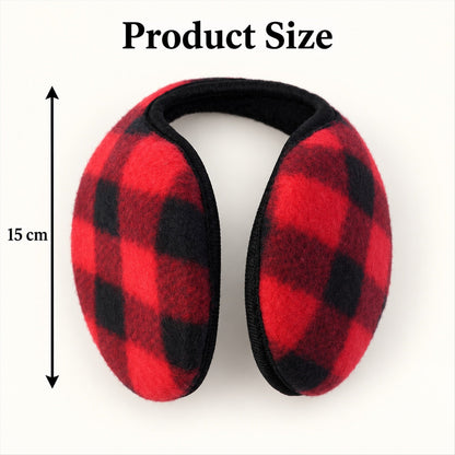 Check Pattern Winter Warm Ear Muffs With Behind Neck Band For Daily Use (1 Pc)