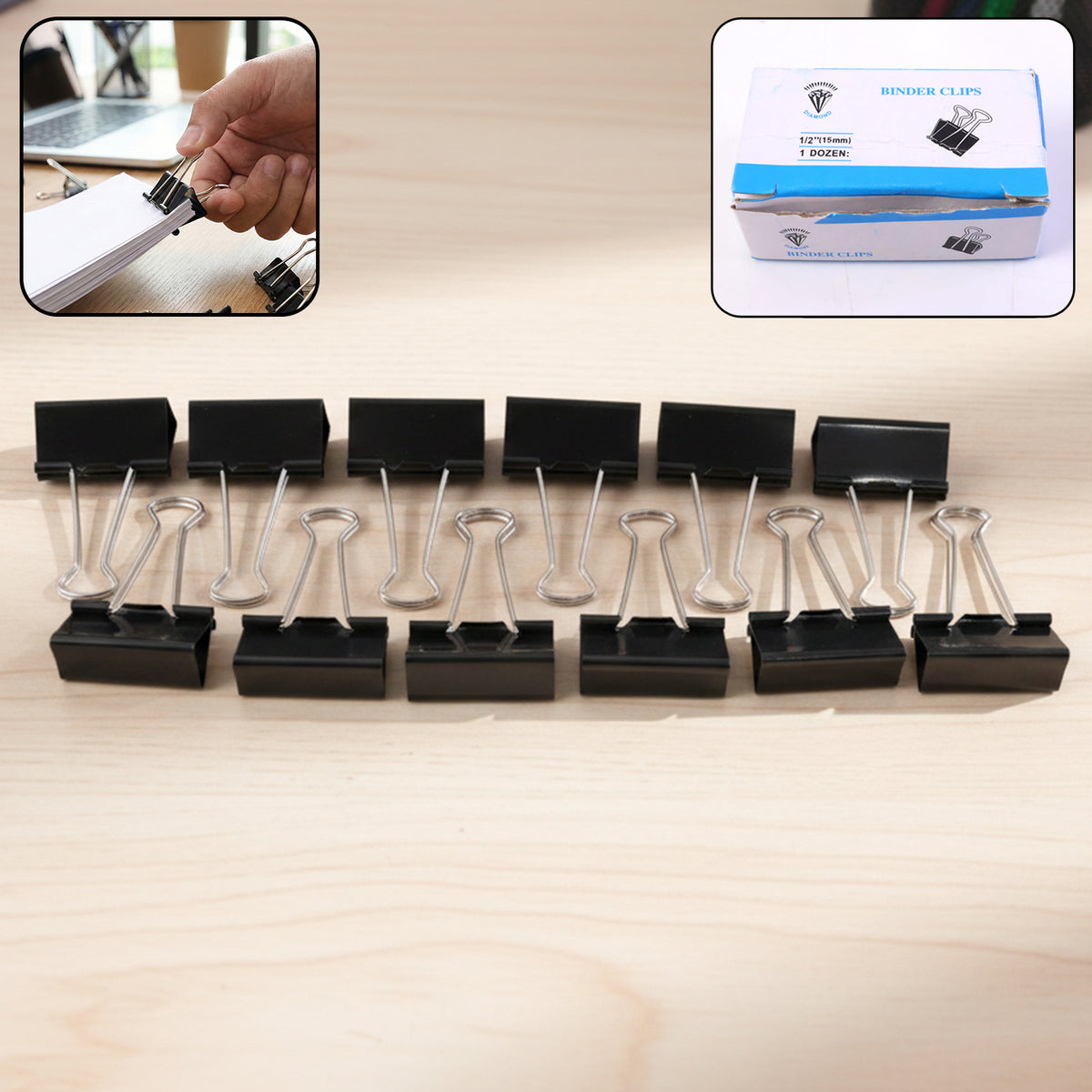 Black Metal Binder Clips (15 Mm 12 Pieces Set)