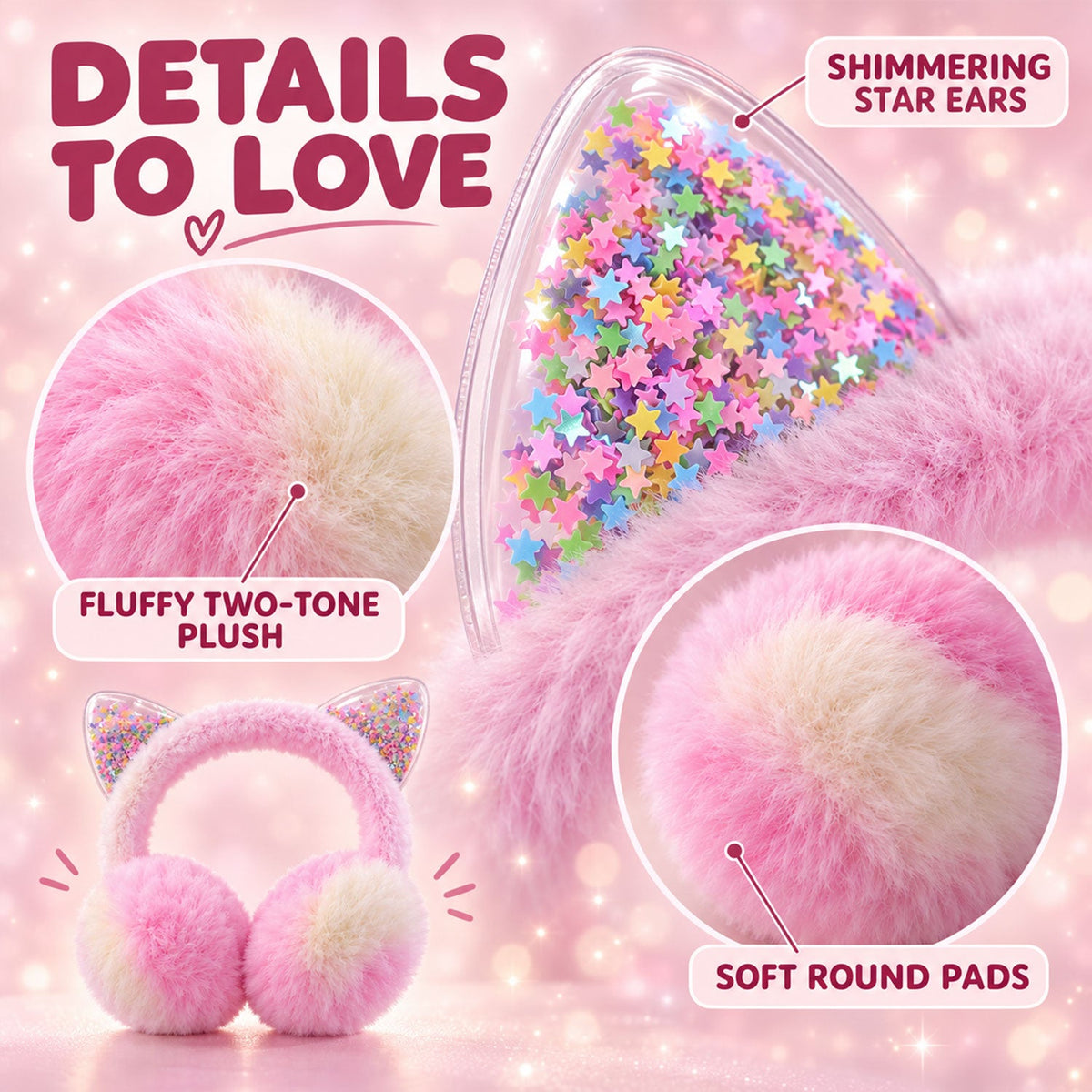 Winter Warm Plush Ear Muffs With Sparkling Cat Ears And Soft Pads (1 Pc)